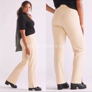 Anthropologie En Saison Ivory Seamed Slit Hem Pants Plus Size 3X Pull On NWT